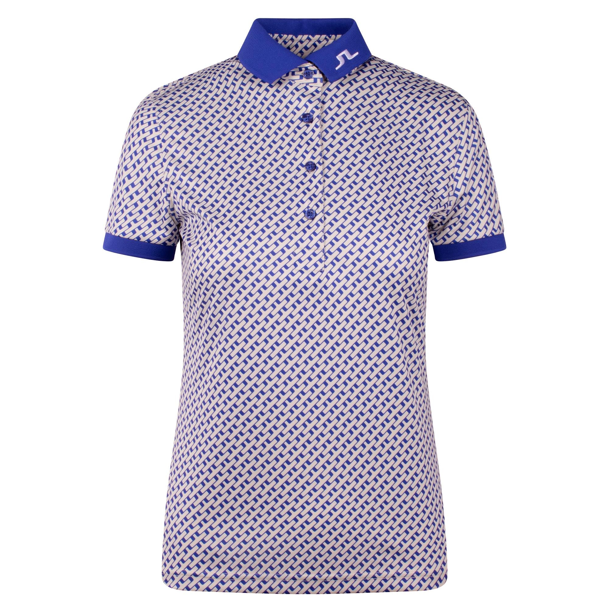 J Lindeberg Tour Tech Print Ladies Golf Polo Shirt Tour Geo Moonbeam